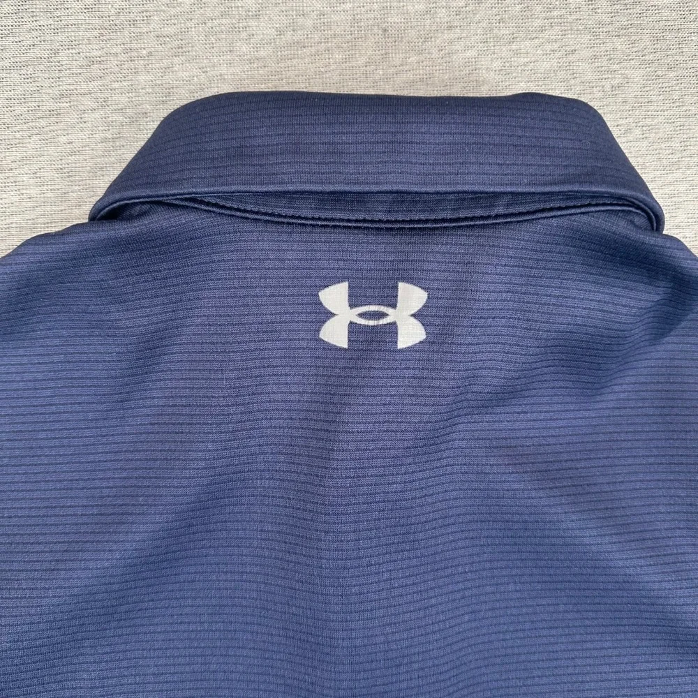 Under Armour Polo Shirt Men Medium Navy Blue Micro Stripe Loose Fit Short Sleeve